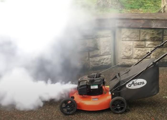 white smoke from lawn mower