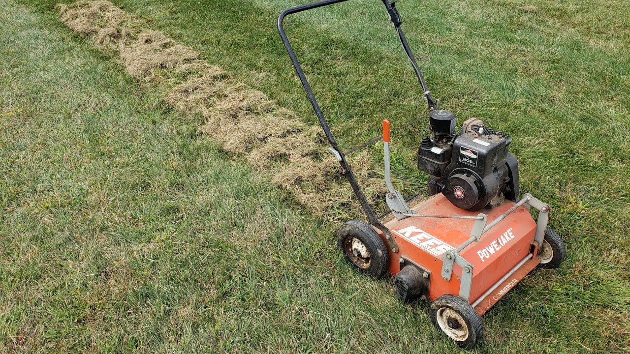 dethatching lawn with mower